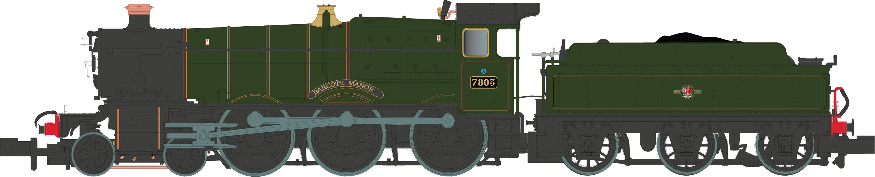 2S-001-010D 4-6-0 Barcote Manor 7803 BR Lined Green Late Crest Steam Locomotive - DCC Fitted - Image 2