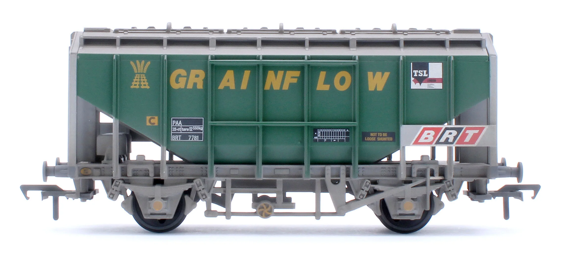 35 Ton PAA Bulk Grain Wagon 'Grainflow' Green & Grey No. BRT 7781 - Weathered - Image 2