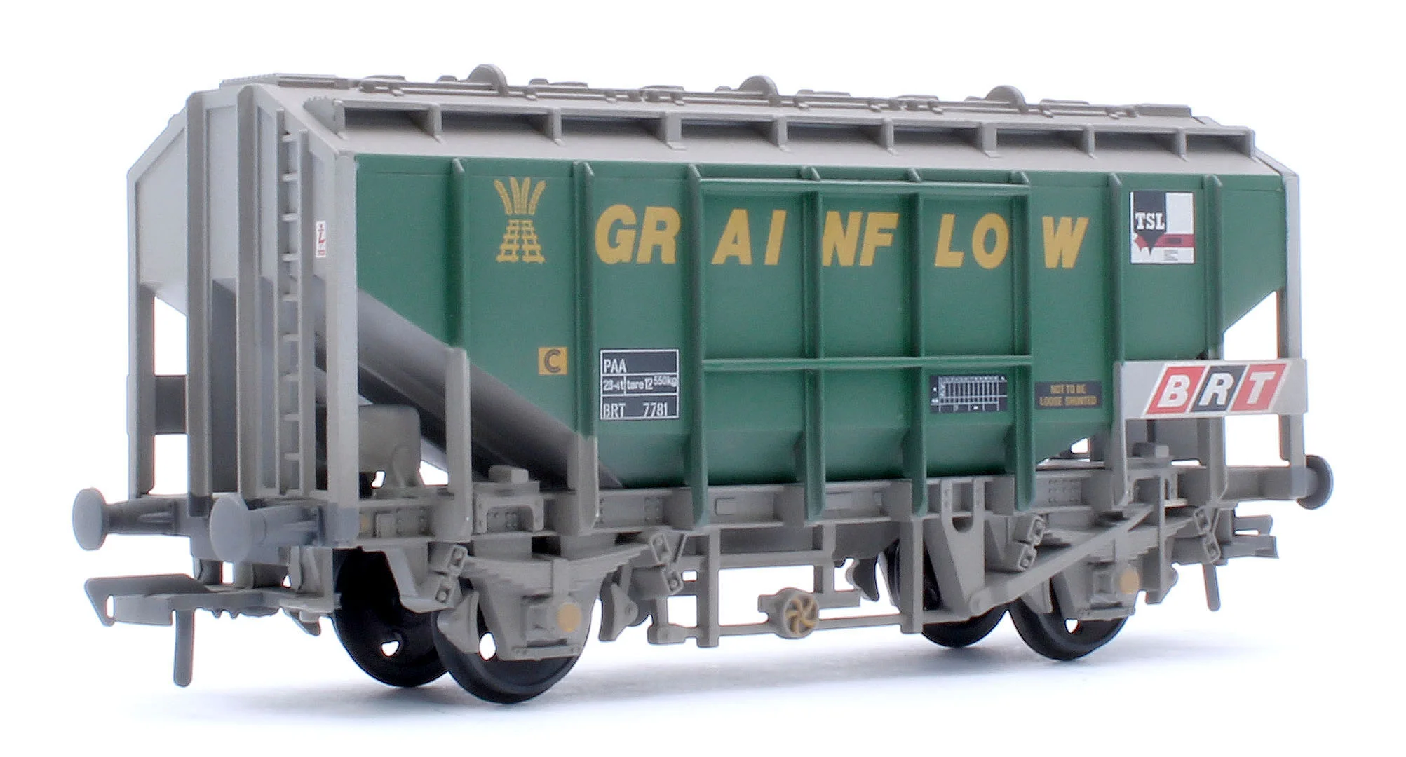 35 Ton PAA Bulk Grain Wagon 'Grainflow' Green & Grey No. BRT 7781 - Weathered - Image 3