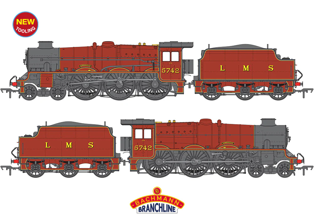 LMS Jubilee with Double Chimney & Riveted Stanier Tender 5742 'Connaught' LMS Crimson Lake Steam Locomotive