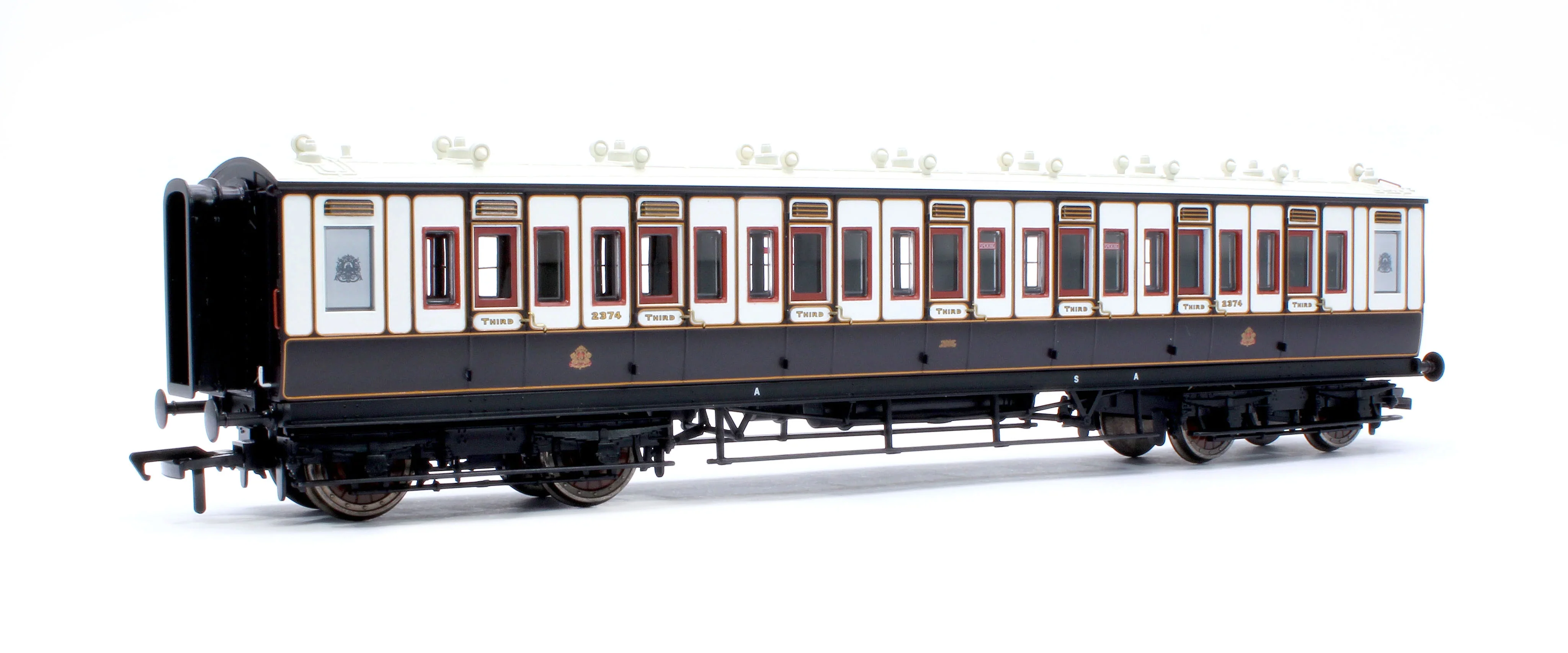 39-870A LNWR 50ft Arc Roof Third Corridor LNWR Dark Claret & White No.2374