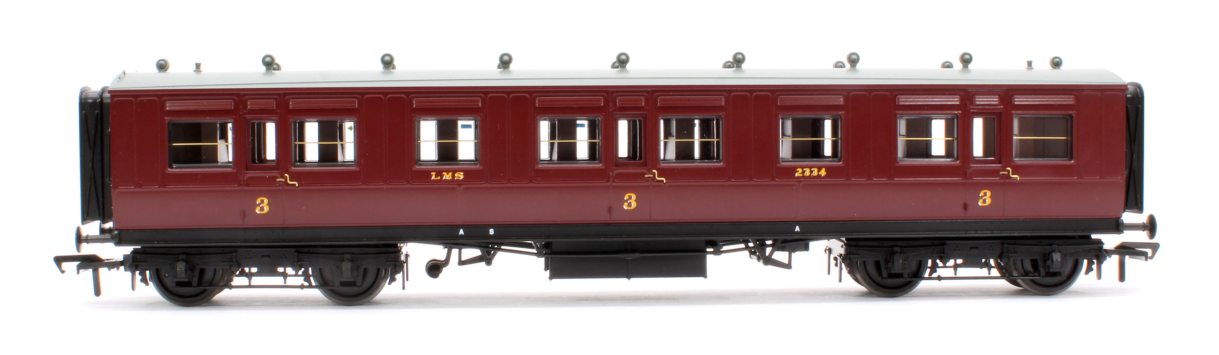 39-873A LNWR 50ft Arc Roof Third Corridor LMS Crimson Lake No.2334 - Image 2