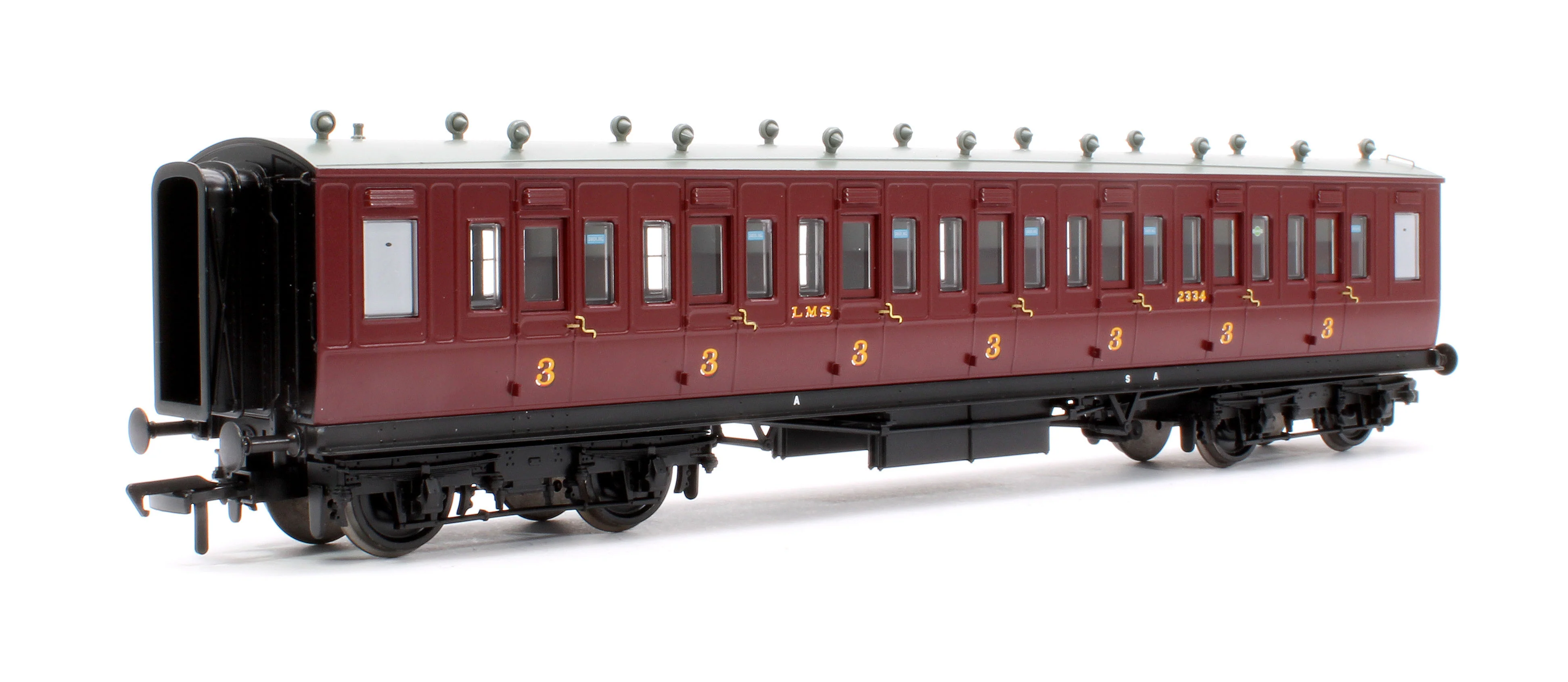 39-873A LNWR 50ft Arc Roof Third Corridor LMS Crimson Lake No.2334 - Image 3