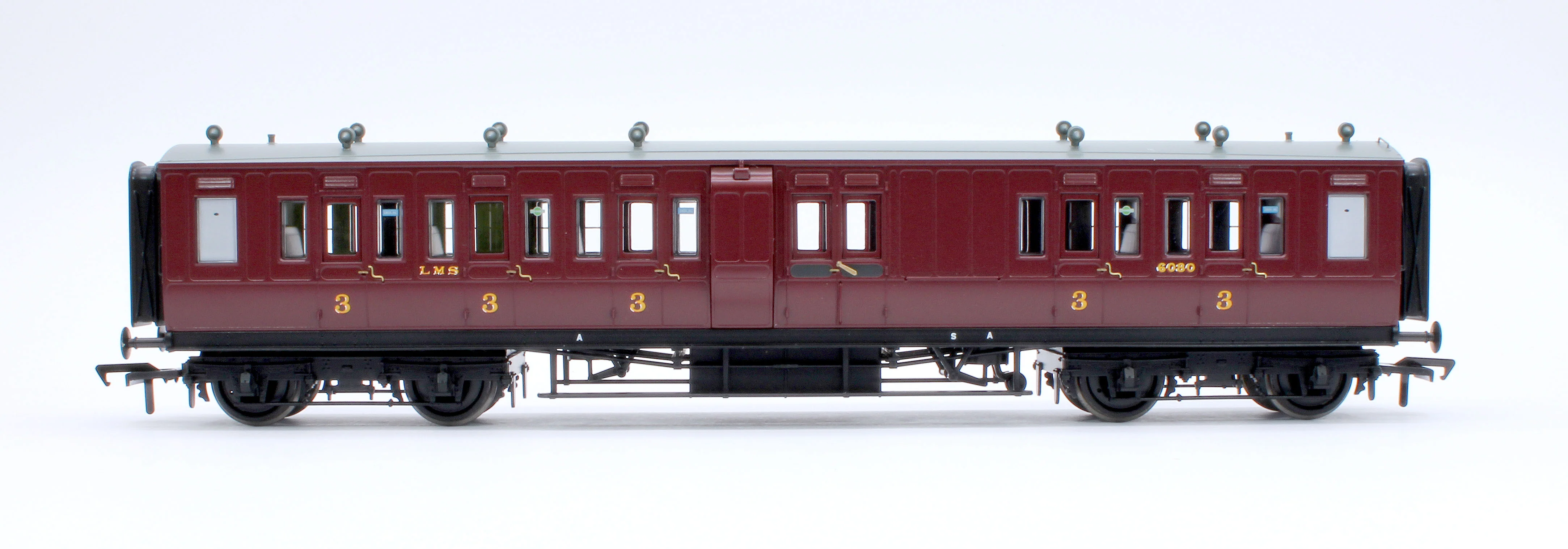 39-883 LNWR 50ft Arc Roof Brake Third Corridor LMS Crimson Lake No.6080 - Image 3