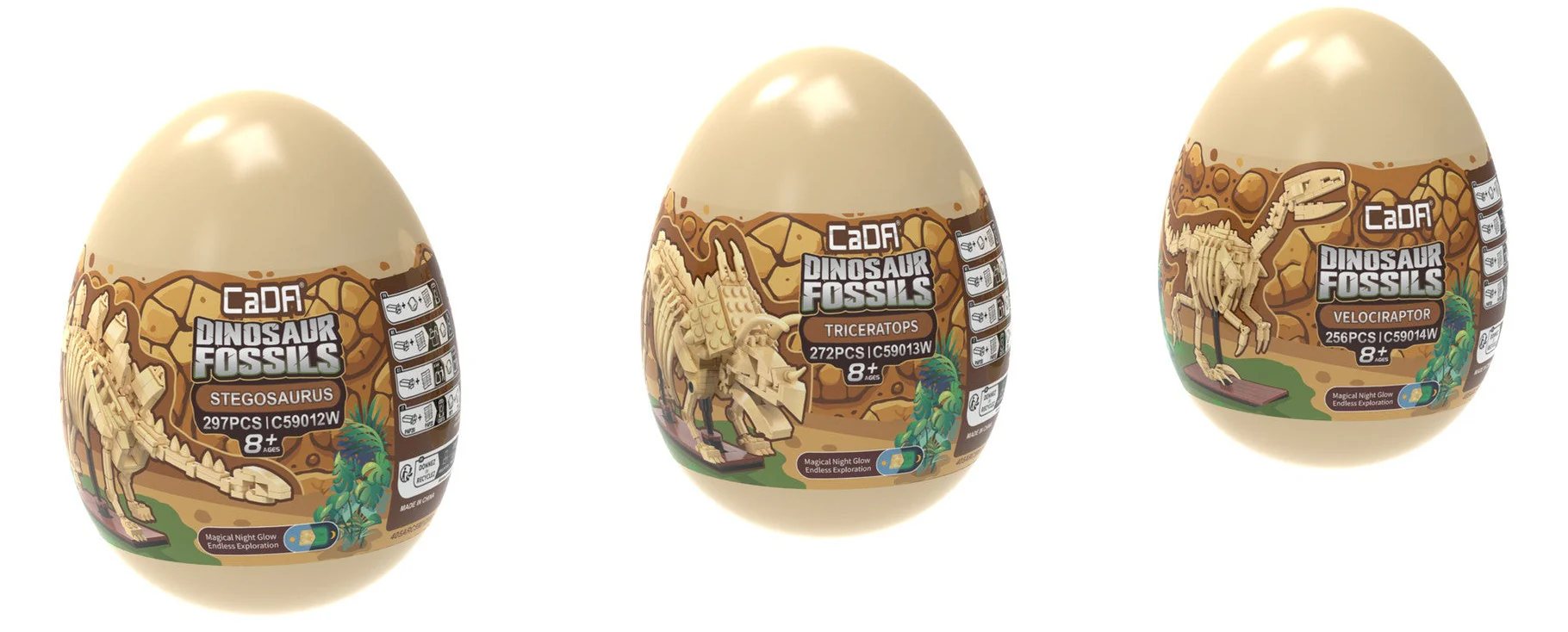 C59015W Tray of 3 Dinosaur Eggs with Stegosaurus, Triceratops & Velociraptor - Image 7