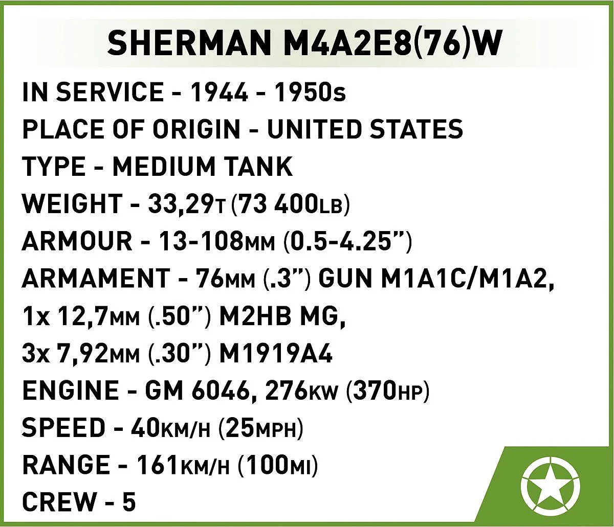 Sherman M4A2E8(76) WWII (880 pcs) Model Kit - Image 12