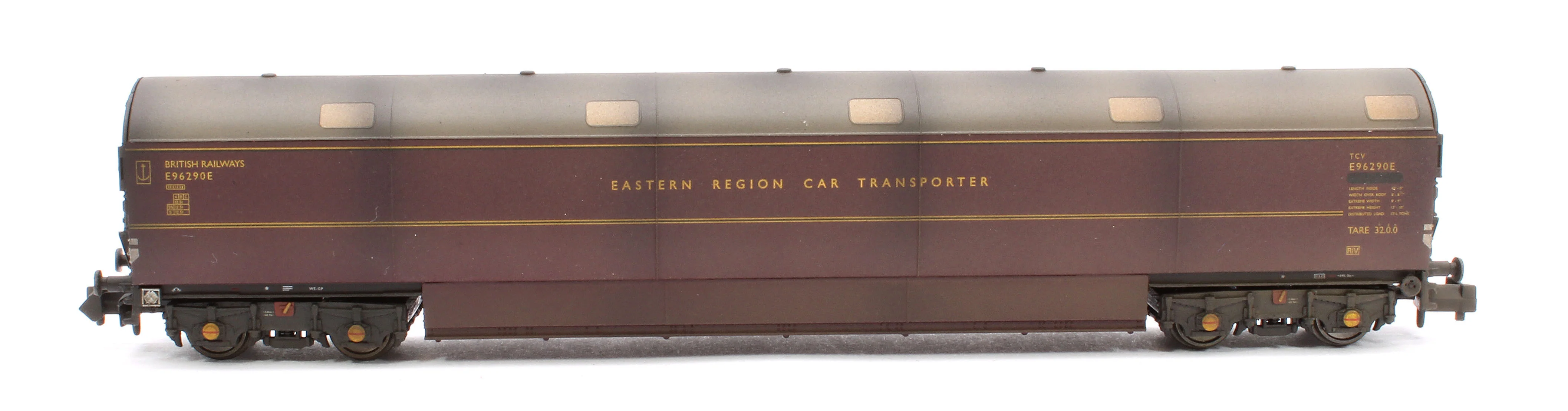 Custom Weathered Newton Chambers Car Transporter Eastern Region BR Lined Maroon E96288/289/290E - Pack 1 - Image 3