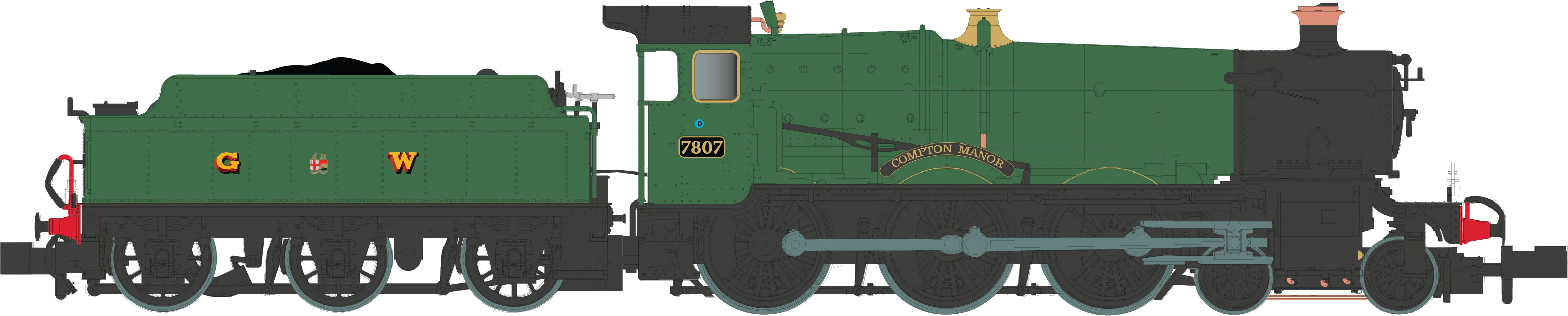 2S-001-007 4-6-0 Compton Manor 7807 Green G Crest W Steam Locomotive