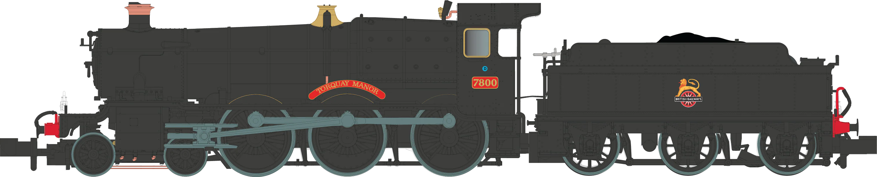 2S-001-008D 4-6-0 Torquay Manor 7800 BR Black Large Early Crest Steam Locomotive - DCC Fitted - Image 2