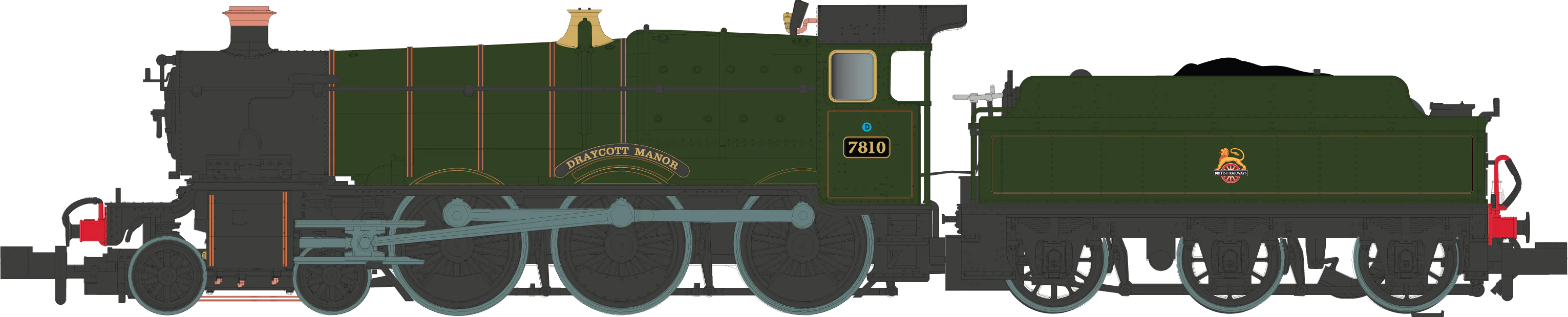 2S-001-009 4-6-0 Draycott Manor 7810 Lined BR Green Small Early Crest Steam Locomotive - Image 2