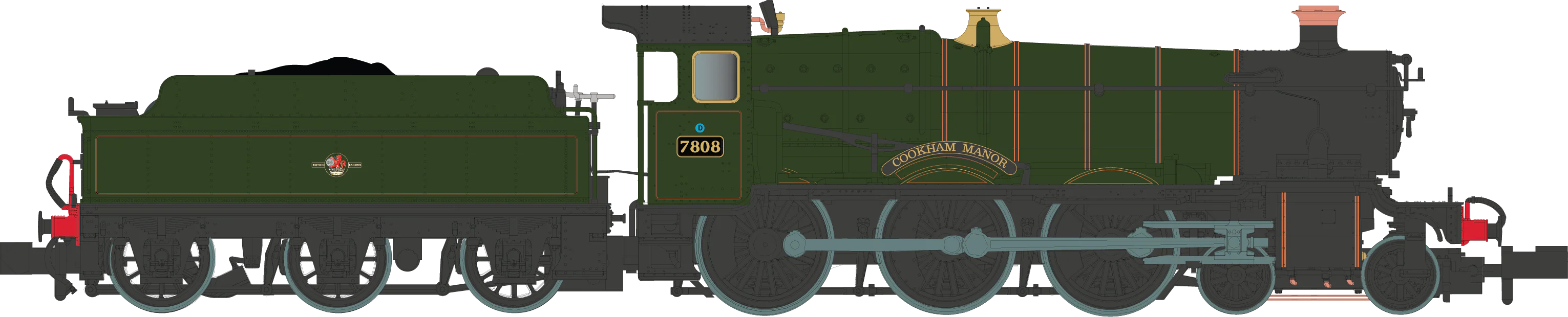 2S-001-011 4-6-0 Cookham Manor 7808 Lined BR Green Late Crest Steam Locomotive
