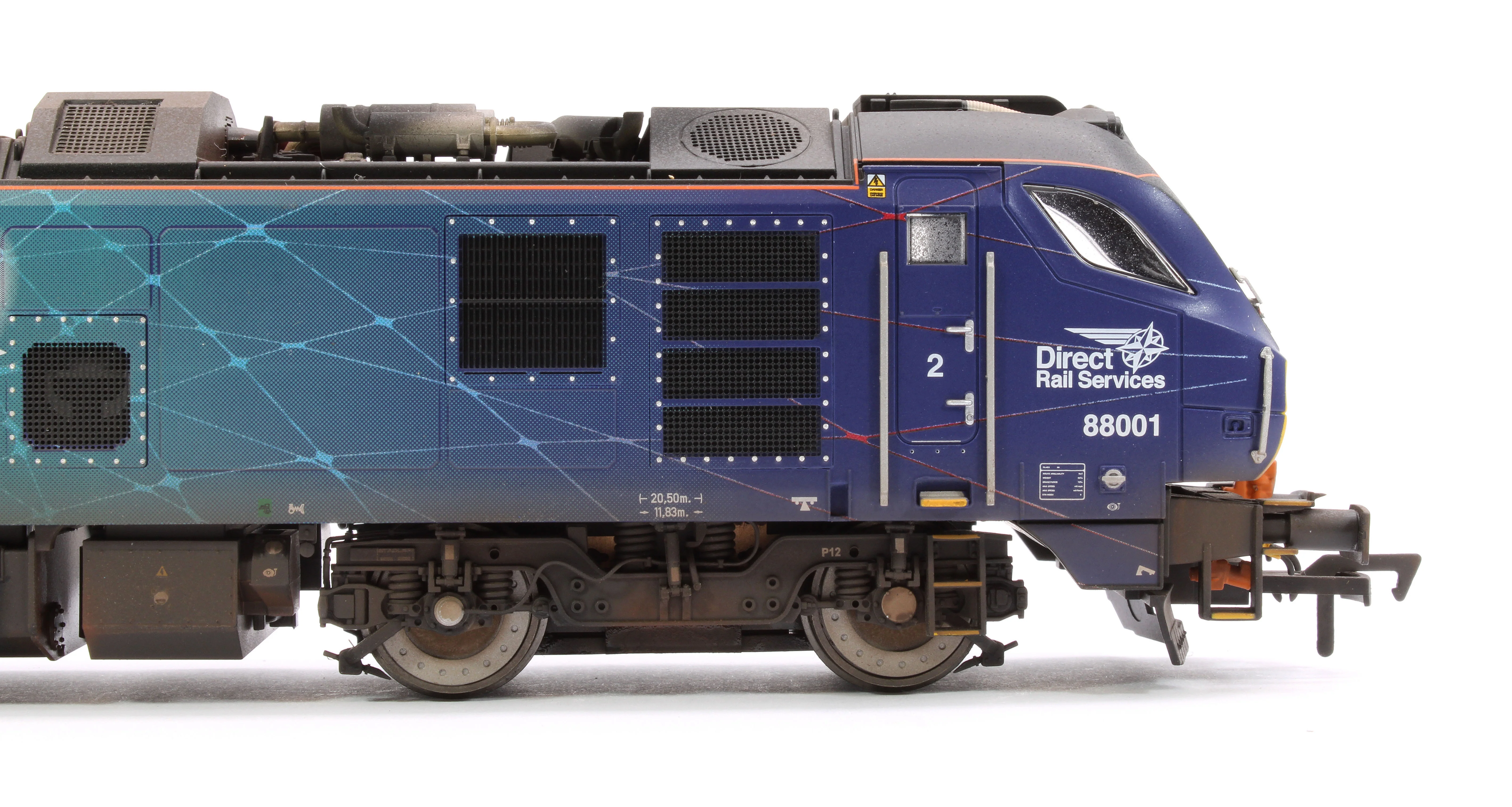 Highly Detailed Premium Weathered Class 88 'Revolution' 88001 DRS Electro-Diesel Locomotive (DCC Sound & Working Pantograph) - Image 8
