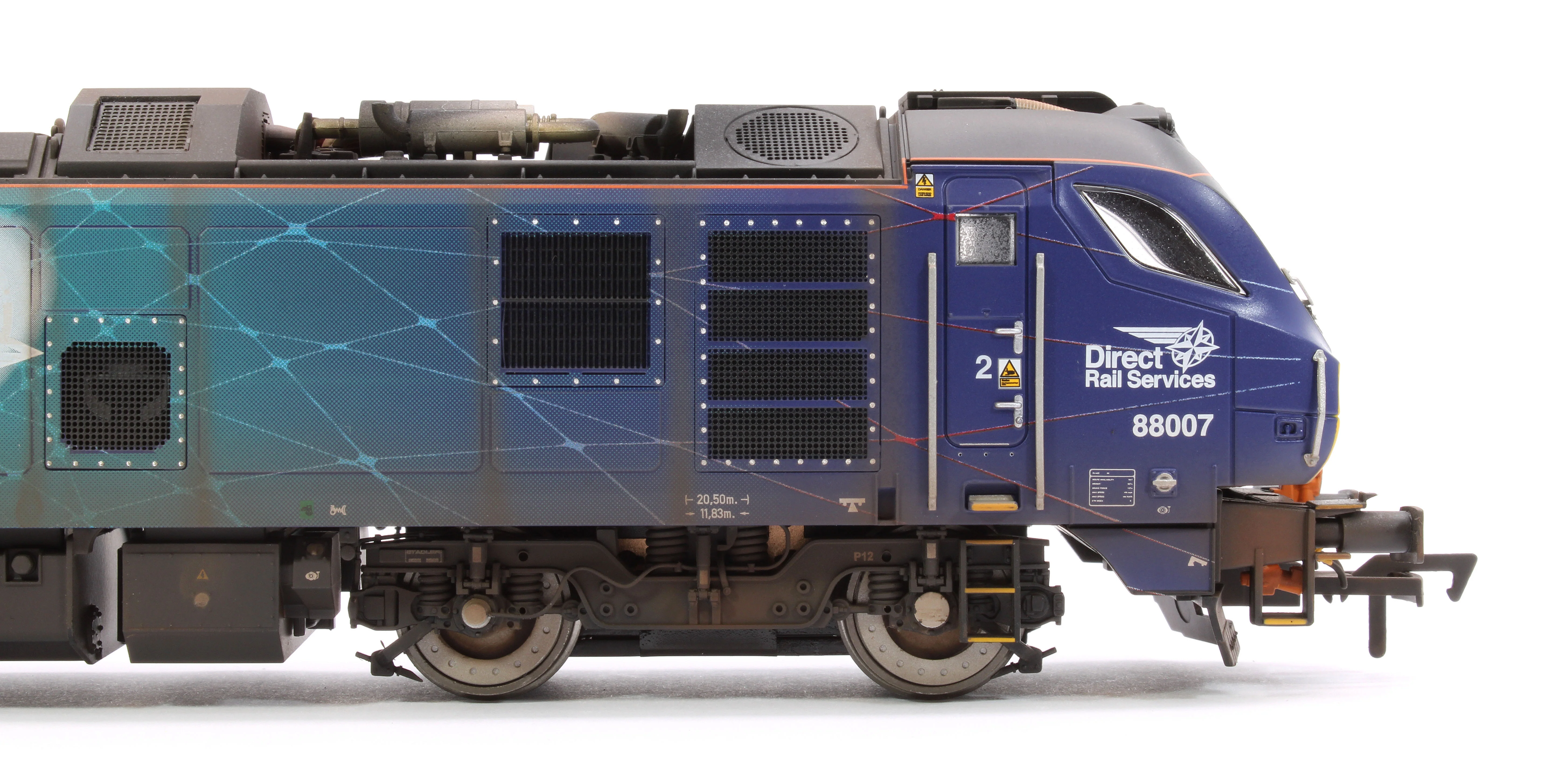 Highly Detailed Premium Weathered Class 88 'Electra' 88007 DRS Electro-Diesel Locomotive (DCC Sound & Working Pantograph) - Image 8
