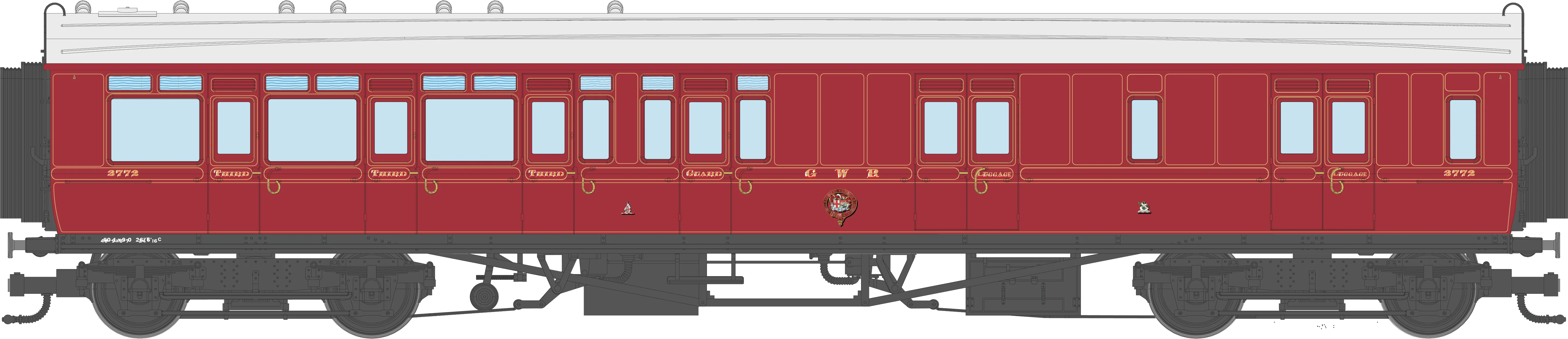 4P-021-004 GWR Corridor Toplight 1914 Lined Crimson Lake Brake Third LH 3772