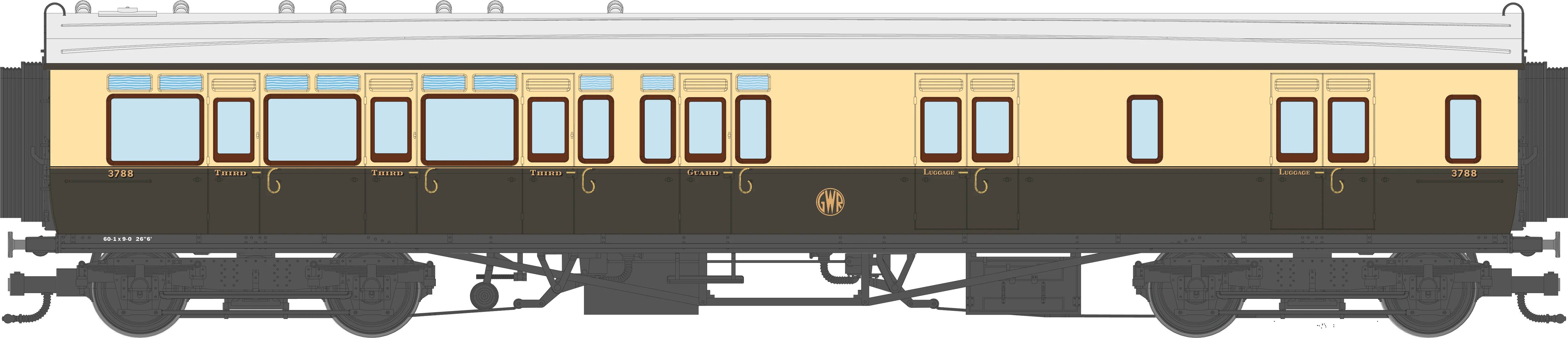 4P-021-304 GWR Corridor Toplight 1935 Chocolate & Cream Roundel Brake Third LH 3788
