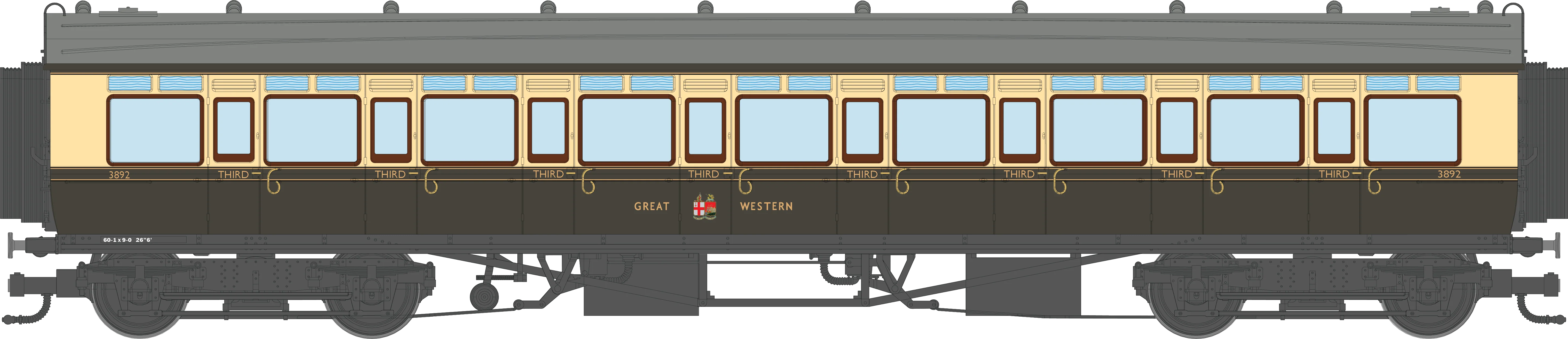 4P-021-501 GWR Corridor Toplight 1947 Chocolate & Cream Great Western All Third 3892