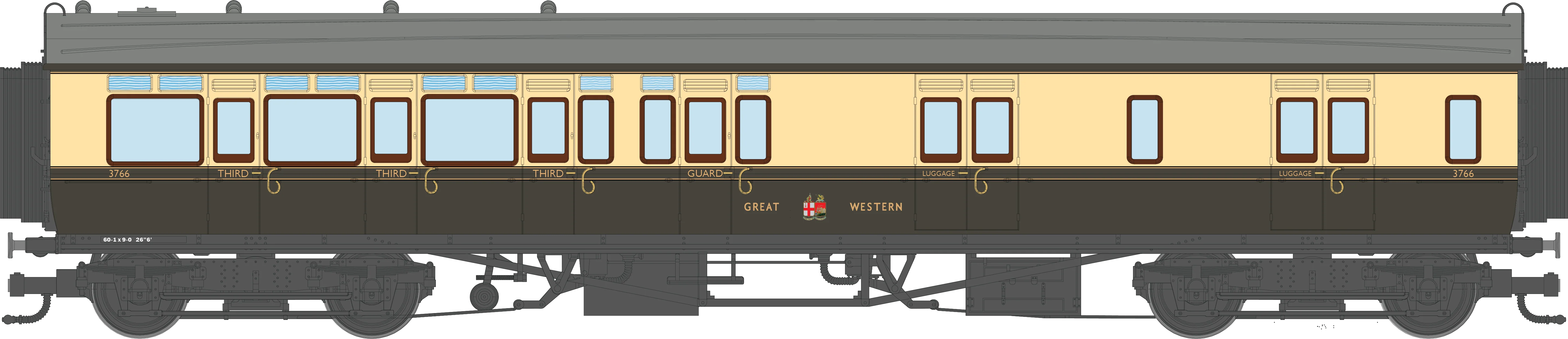 4P-021-504 GWR Corridor Toplight 1947 Chocolate & Cream Great Western Brake Third LH 3766