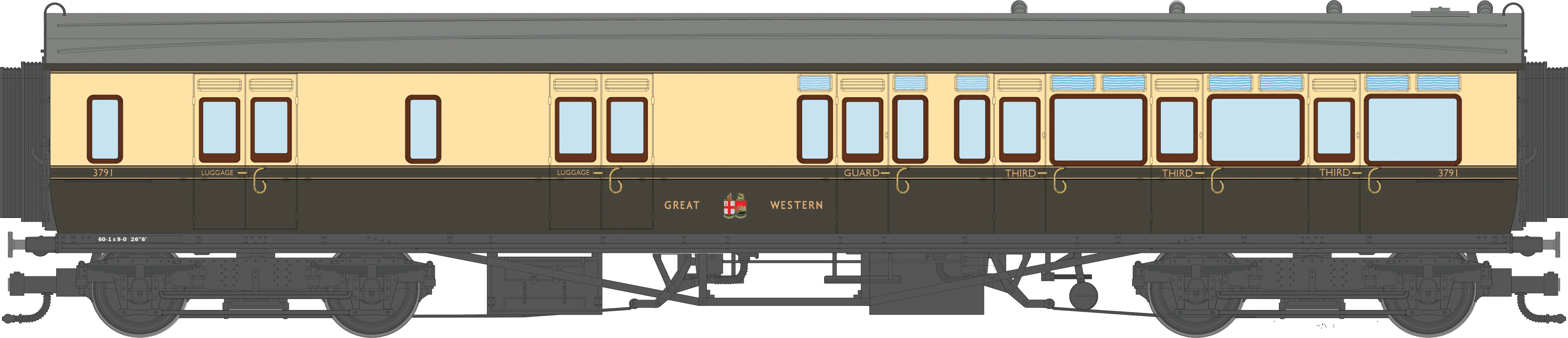 4P-021-505 GWR Corridor Toplight 1947 Chocolate & Cream Great Western Brake Third RH 3791