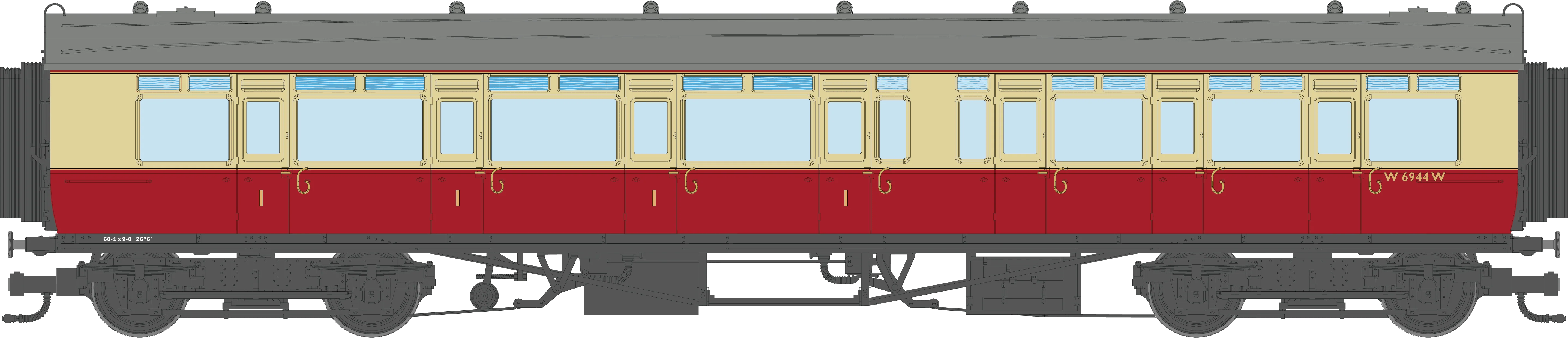 4P-021-602 GWR Corridor Toplight BR Crimson & Cream Composite LH W6944W