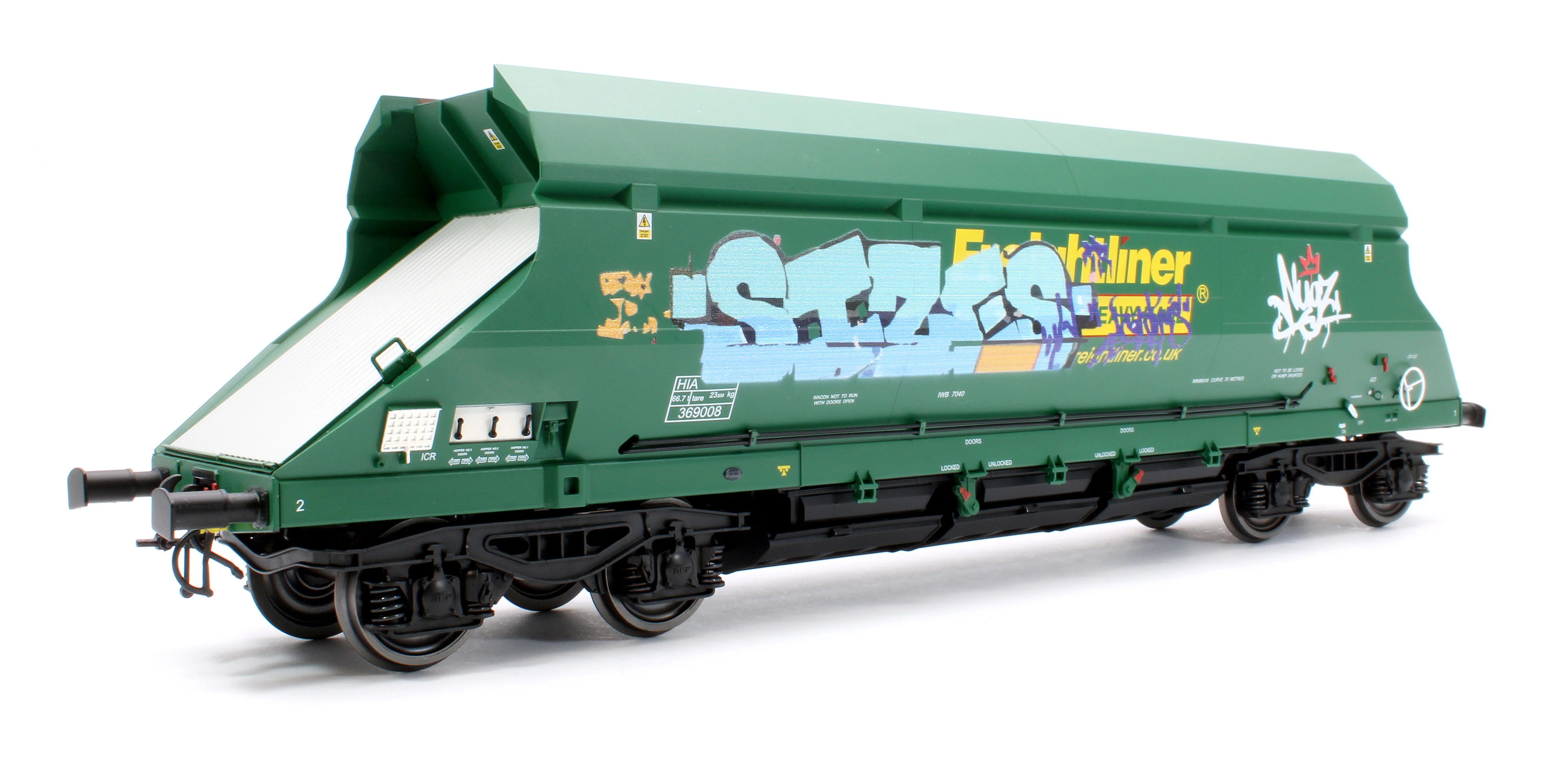 7F-026-001G1 HIA Freightliner Green Heavy Haul Limestone Hopper 369008 Graffiti