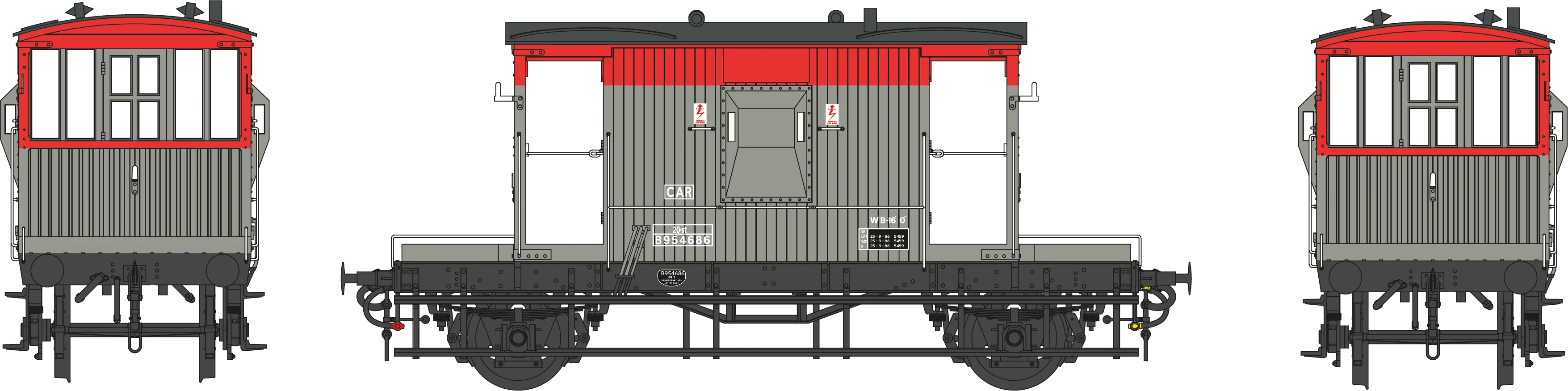 BR 20T Brake Van Diagram 1/507 B954686 Railfreight Red/Grey CAR - Image 2