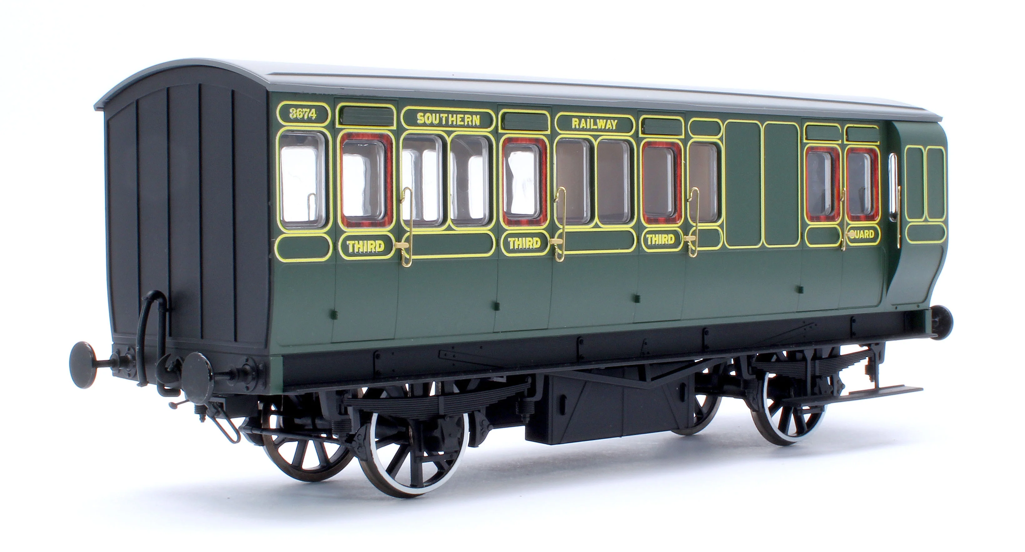 Stroudley 4 Wheel Electrically Lit Brake 3rd Southern Lined Green 3674 - Light Bar Fitted - Image 3