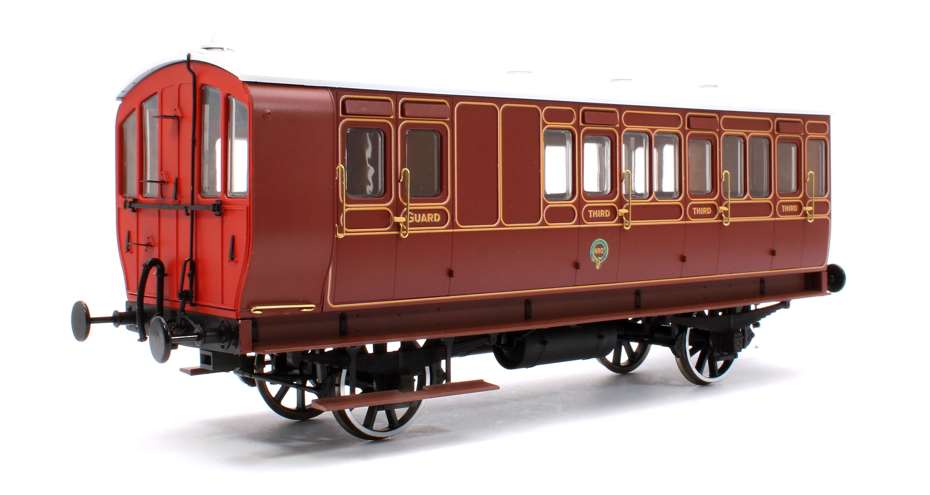 7P-020-581D Stroudley 4 Wheel Gas Lit Brake 3rd Lined Brown 892 (Light Bar Fitted) - DCC Fitted
