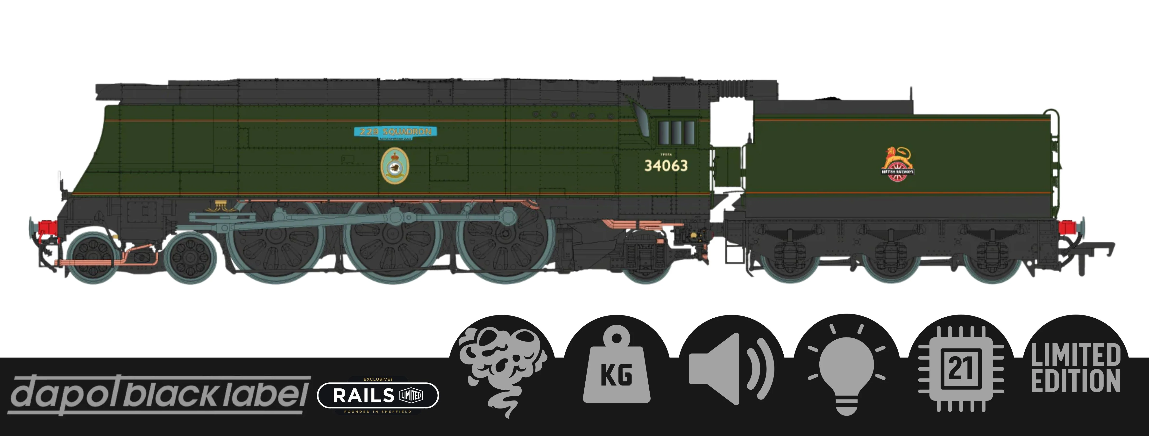 Black Label Battle of Britain 229 Squadron 34063 BR Green Early Crest Steam Locomotive - DCC Sound & Smoke - Image 13