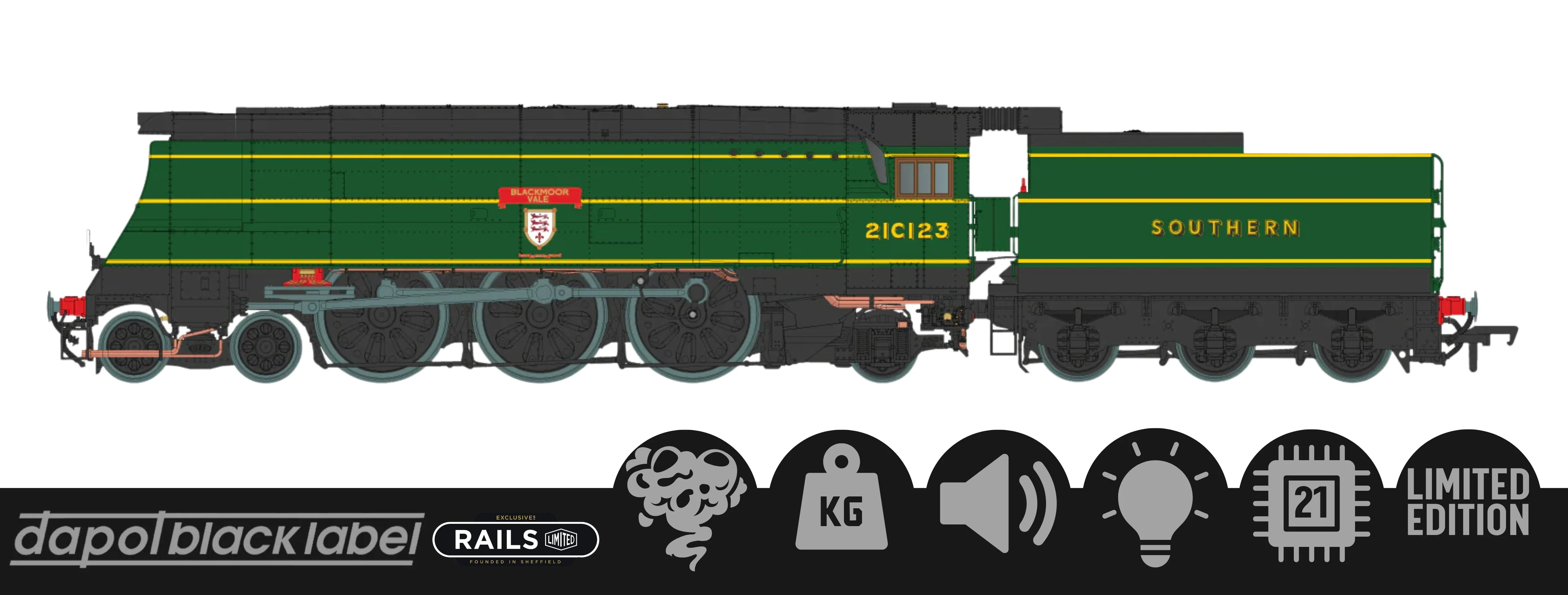 Black Label West Country Blackmore Vale 21C123 SR Malachite Green (As Preserved) Steam Locomotive - DCC Sound & Smoke - Image 13