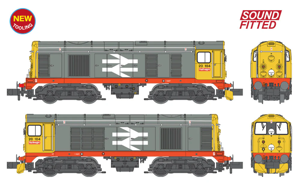 371-039ASF Class 20/0 Disc Headcode 20104 BR Railfreight (Red Stripe) Diesel Locomotive - DCC Sound - Image 6