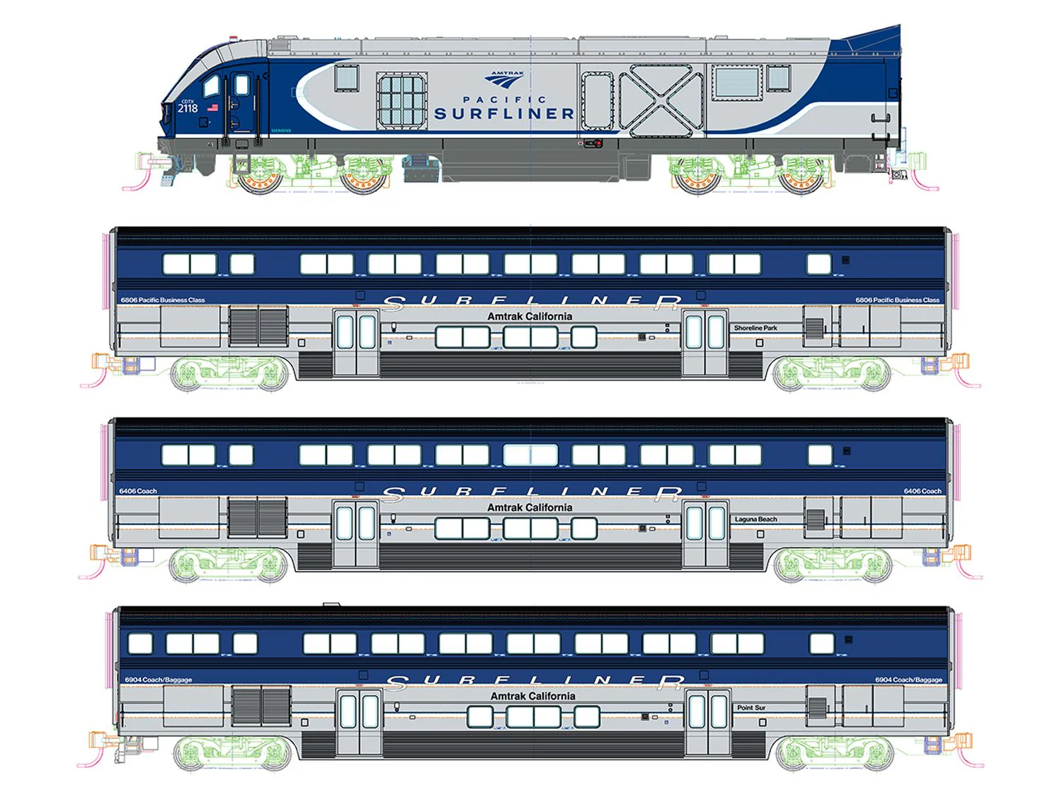 Amtrack SC-44 Surfliner 4 Car Train Pack