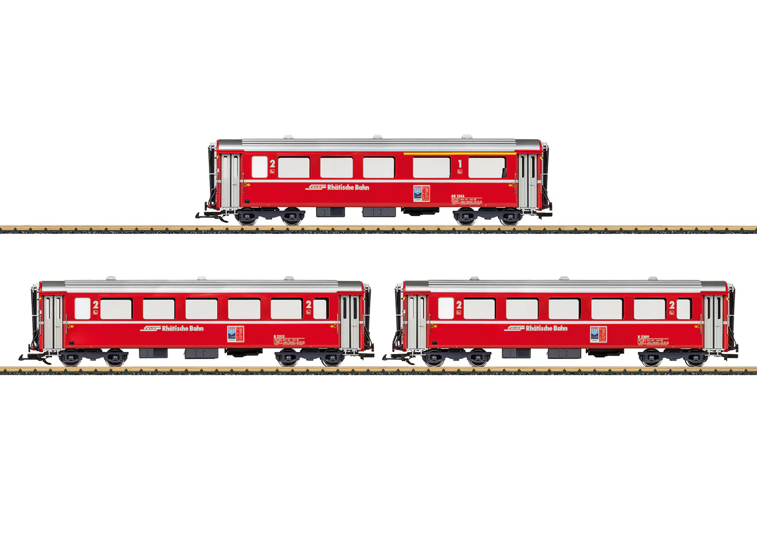 Pre-Owned L30675 RhB 1st/2nd Class 'Ferrovia Retica' Rake Of 3 Passenger Cars