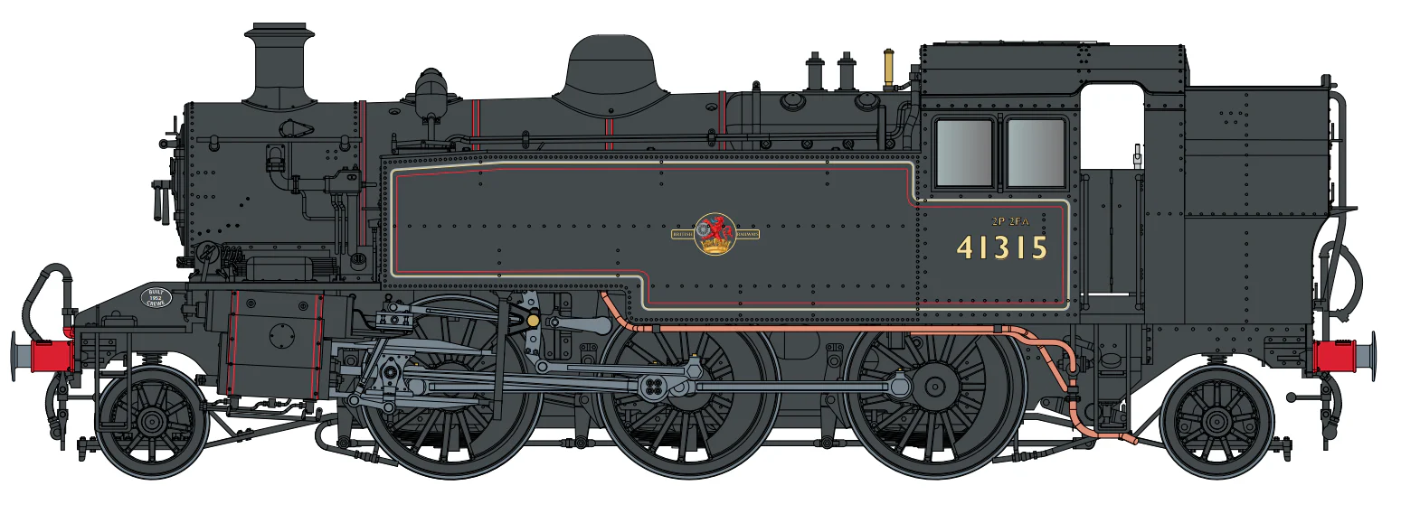 LHT-S-041-006UD Ivatt Class 2 2-6-2T BR Lined Black Late Crest Unnumbered Steam Locomotive - DCC Fitted