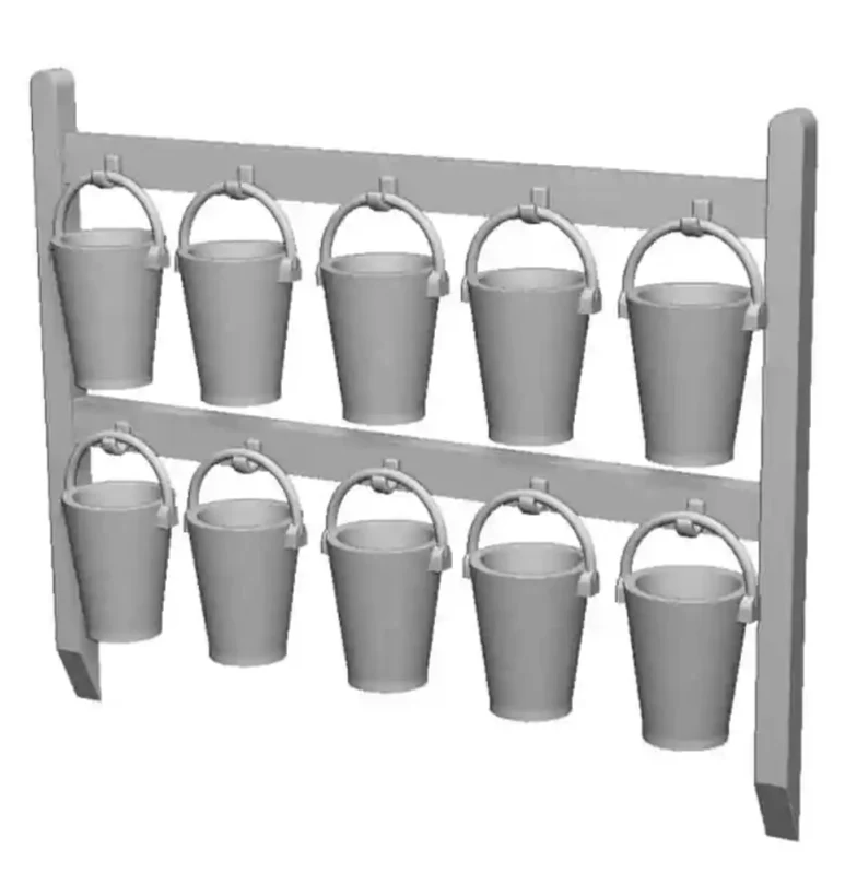 OO Gauge Railway & Lineside - 10x Fire Buckets and Stand