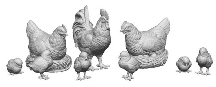 31281-148 N Gauge Pets, Wildlife & Livestock - Cockerel, Hens and Chicks