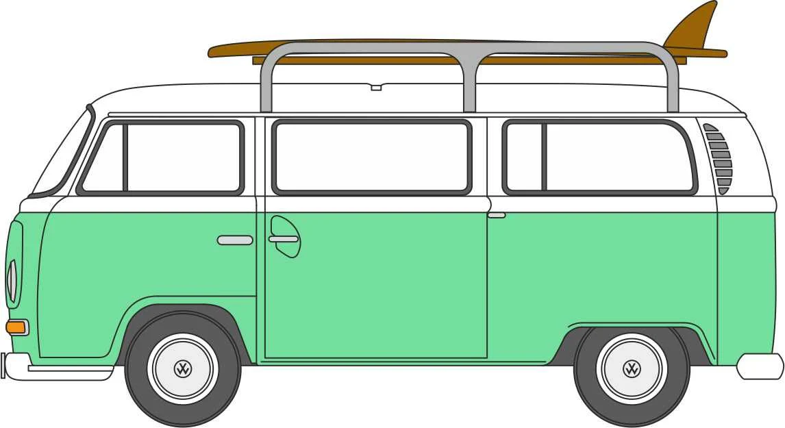 VW T2 Bus/Surfboards Birch Green/White