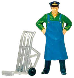 Porter Standing with Luggage Cart Figure