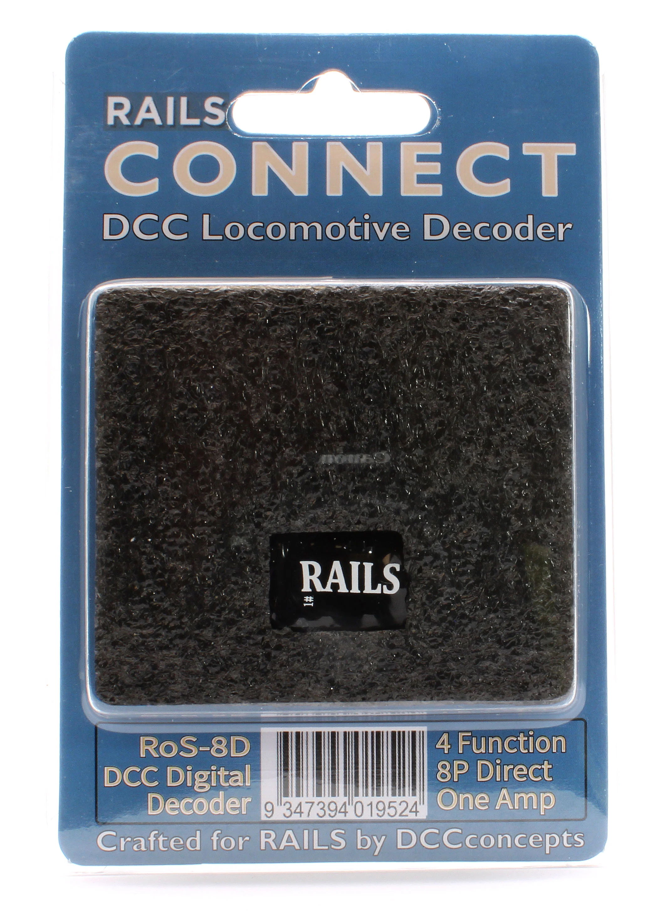RoS-8D Rails Connect Decoder, 8 Pin Direct 4 Function Nano Decoder