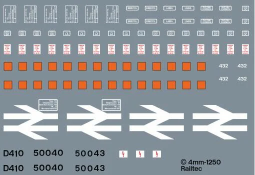 Class 50 detail pack (BR blue) OO Gauge Waterslide Decals Transfer