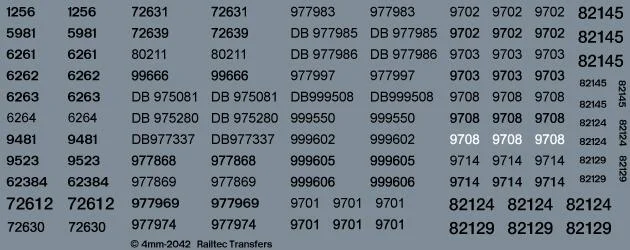 Network Rail numbers - coaches (inc DVTS) OO Gauge Waterslide Decals Transfer
