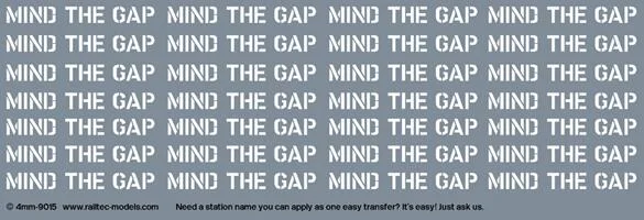 Mind The Gap: White (suits station platform) OO Gauge Waterslide Decals Transfer