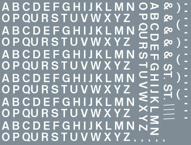Numeric/alphabet sheet: white BR lettering (4mm high) Waterslide Decals Transfer