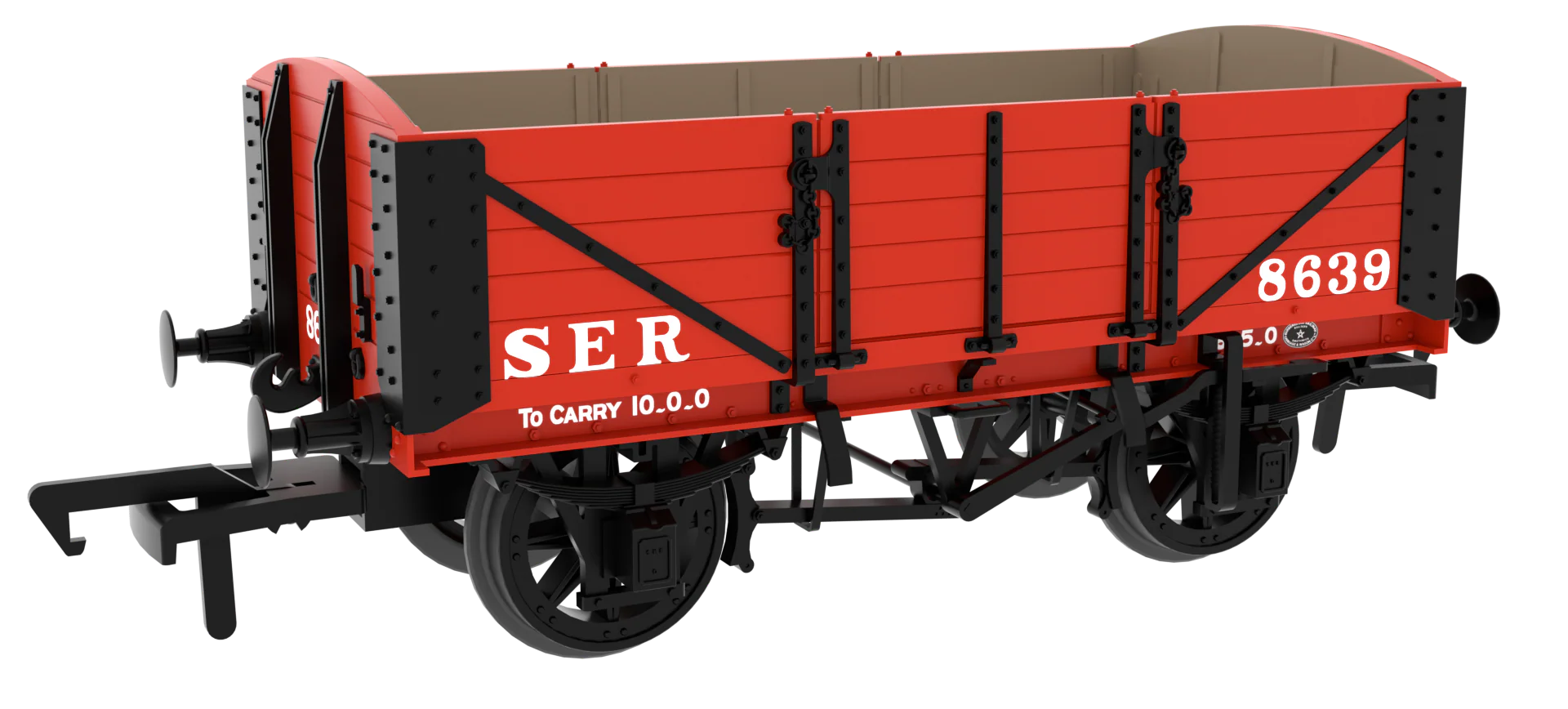 824003 SER/SECR 5-plank 10 ton open wagon - SER Red No. 8639