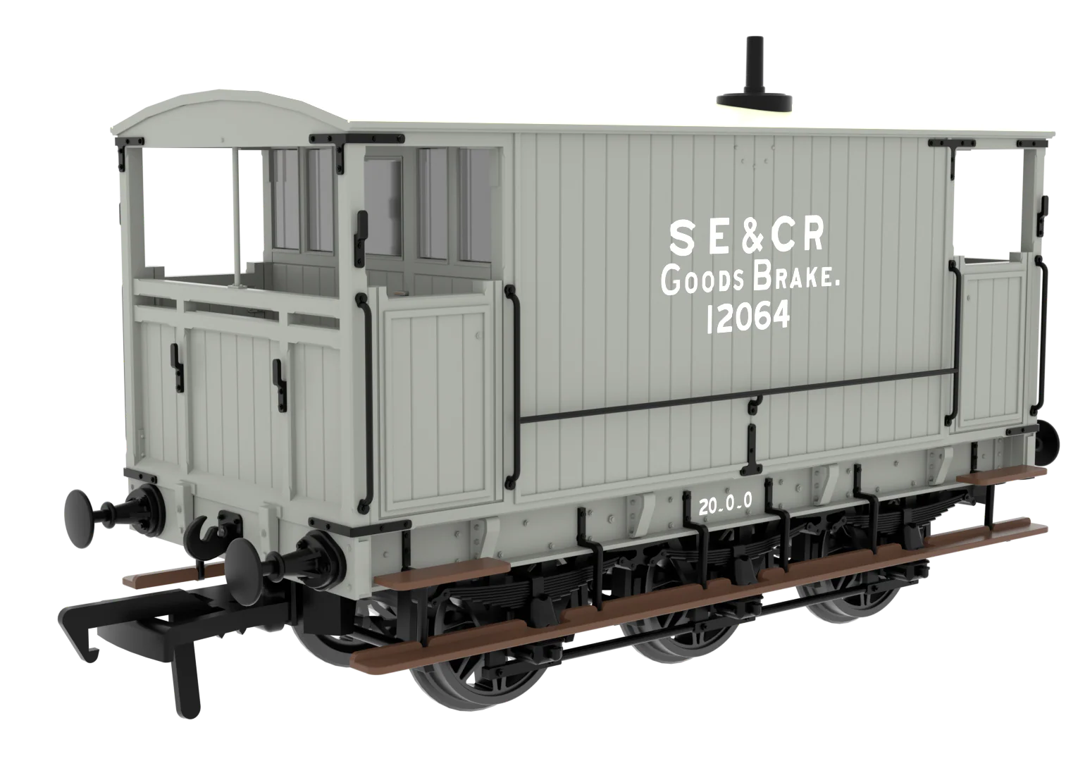 931018 SECR 6 Wheel Brake Van - No. 12064 - SE&CR Wainwright Light Grey