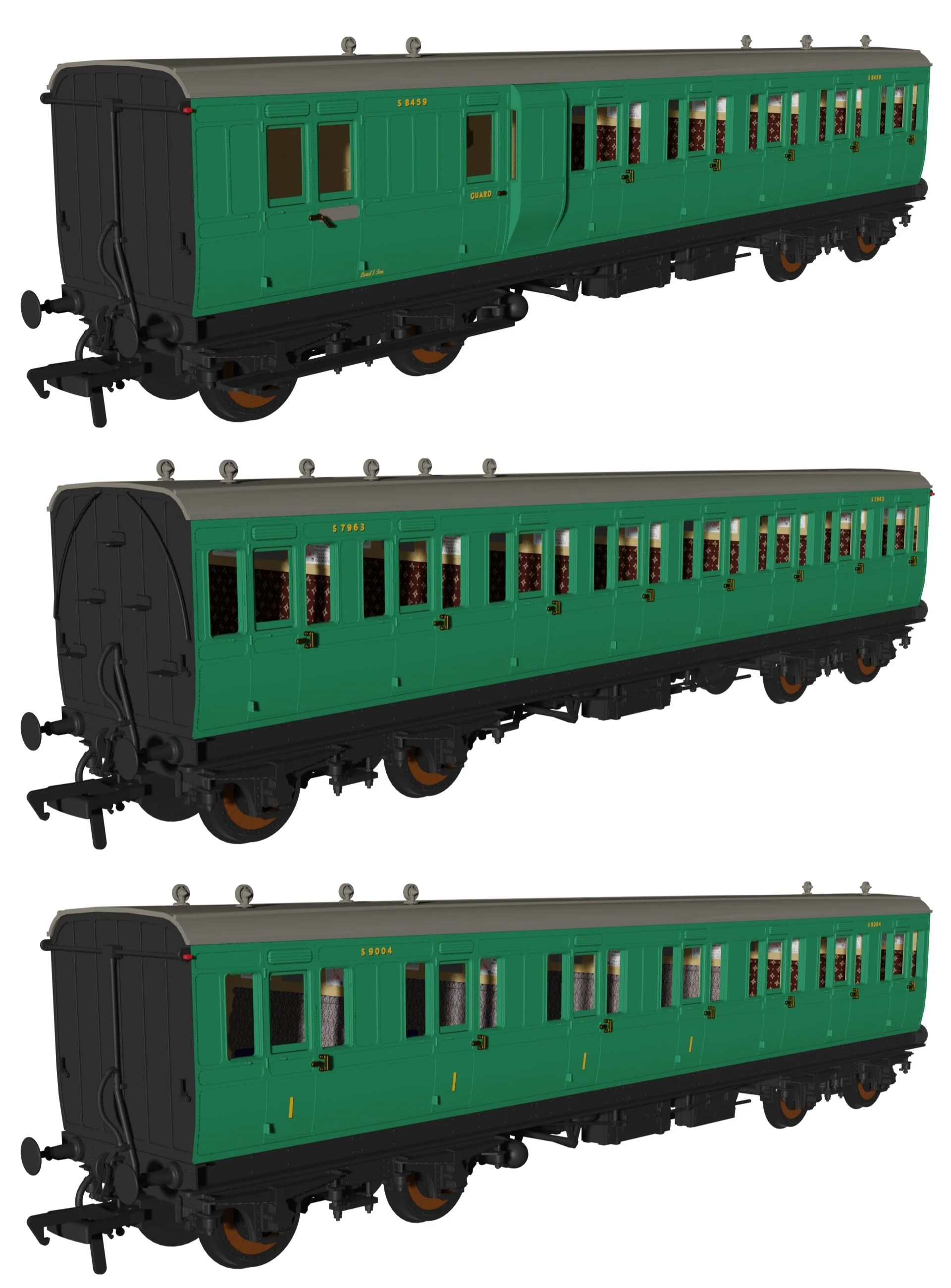 'Evolution' 48' BR Malachite Non-Corridor Carriage No.S8459, S7963 & S9004 Triple Pack