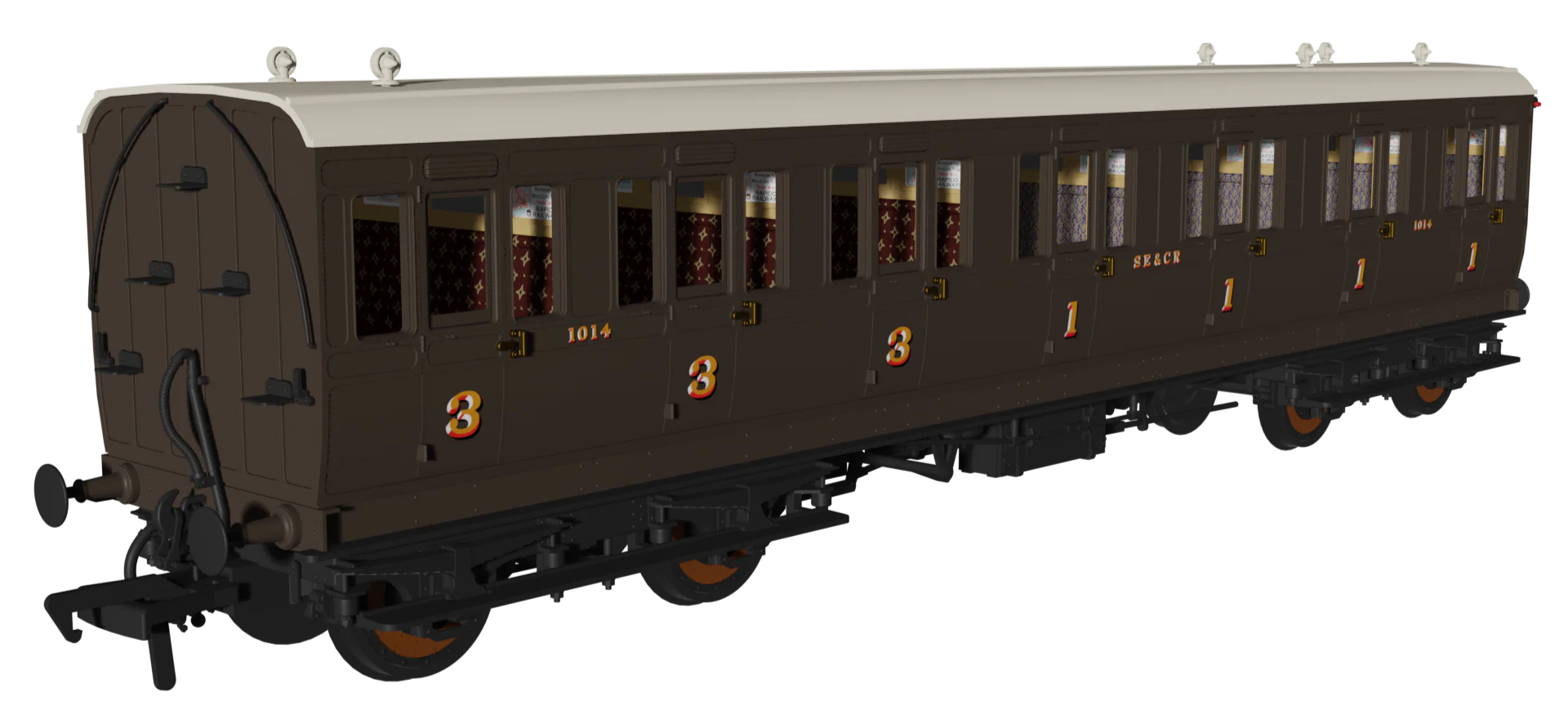 'Evolution' 48' SECR Wellington Brown Non-Corridor Carriage No.1063, 885 & 1014 Triple Pack - Image 3