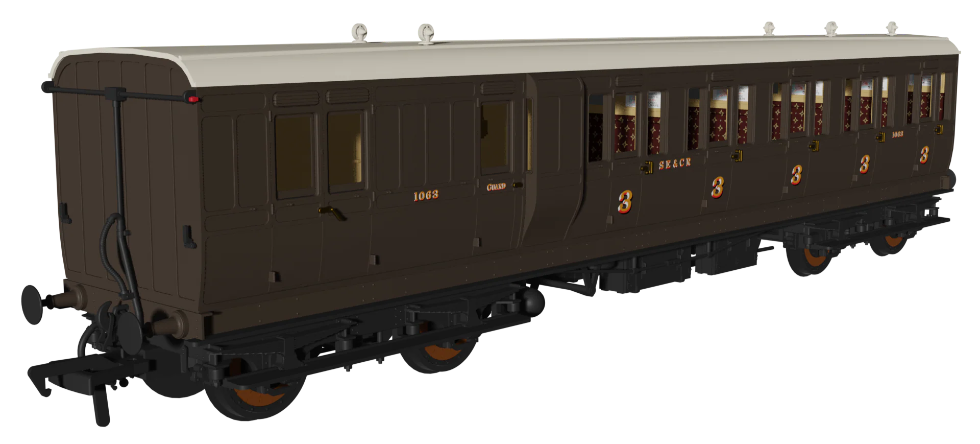 'Evolution' 48' SECR Wellington Brown Non-Corridor Carriage No.1063, 885 & 1014 Triple Pack - Image 4