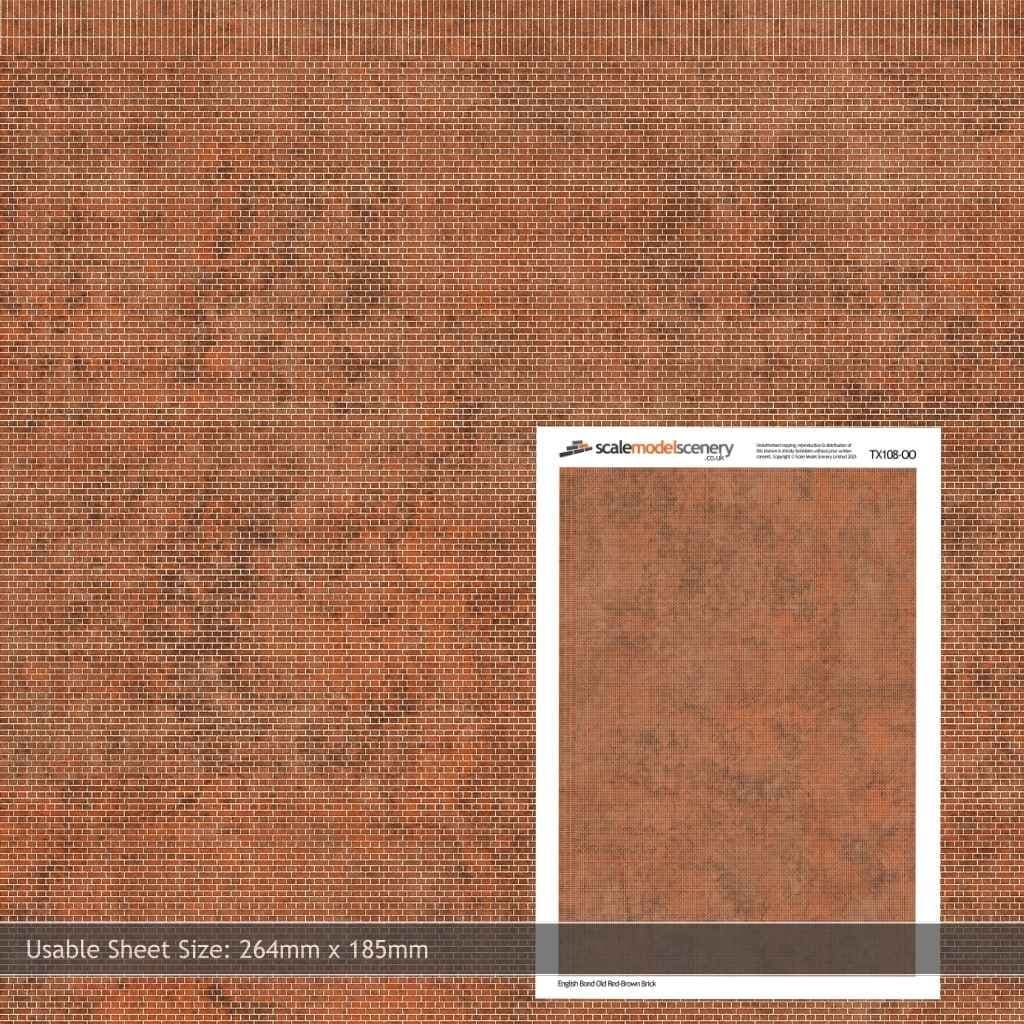 OO/HO Old Red Brown Brick Texture Paper (x5)