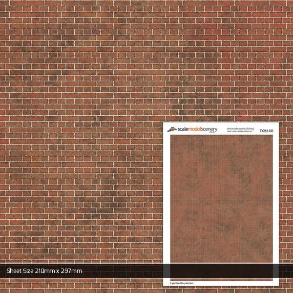 OO/HO English Bond Dirty Red Brick Texture Paper (x5)