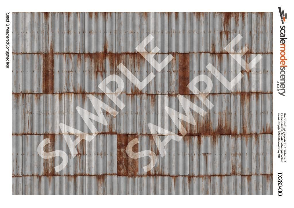 OO/HO Rusty & Weathered Corrugated Iron Texture Paper (x5) - Image 2